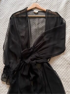 Vintage  Black Wrap Robe with Lace Cuffs